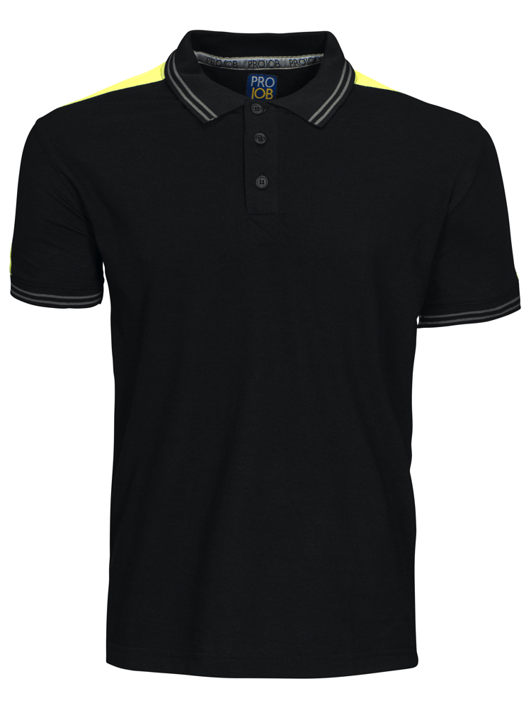 2018 POLO MET FLUO INZETSTUKKEN - Zwart/Geel